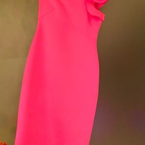 New Year,Coctail pink dress, one shoulder roses Size 4